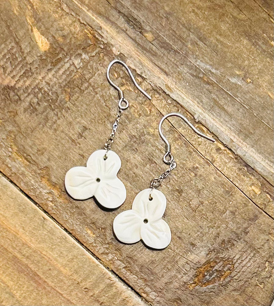 Three-Petal Shell Flower Earrings in Sterling Silver