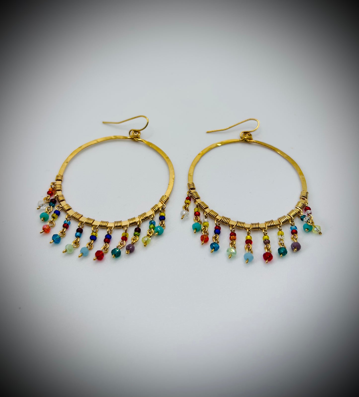 Golden Age Colorful Beaded Gold Hoop Earrings