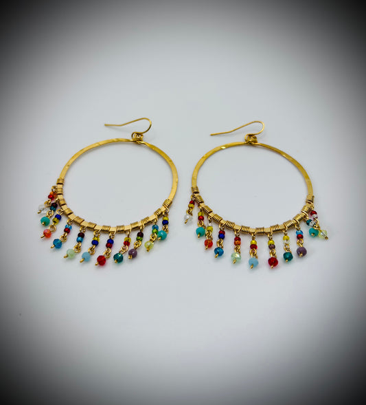 Golden Age Colorful Beaded Gold Hoop Earrings