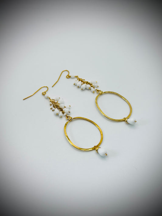 Golden Age Cascading White Bead and Gold Earrings