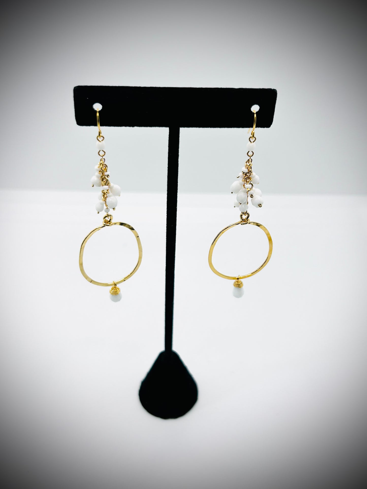 Golden Age Cascading White Bead and Gold Earrings