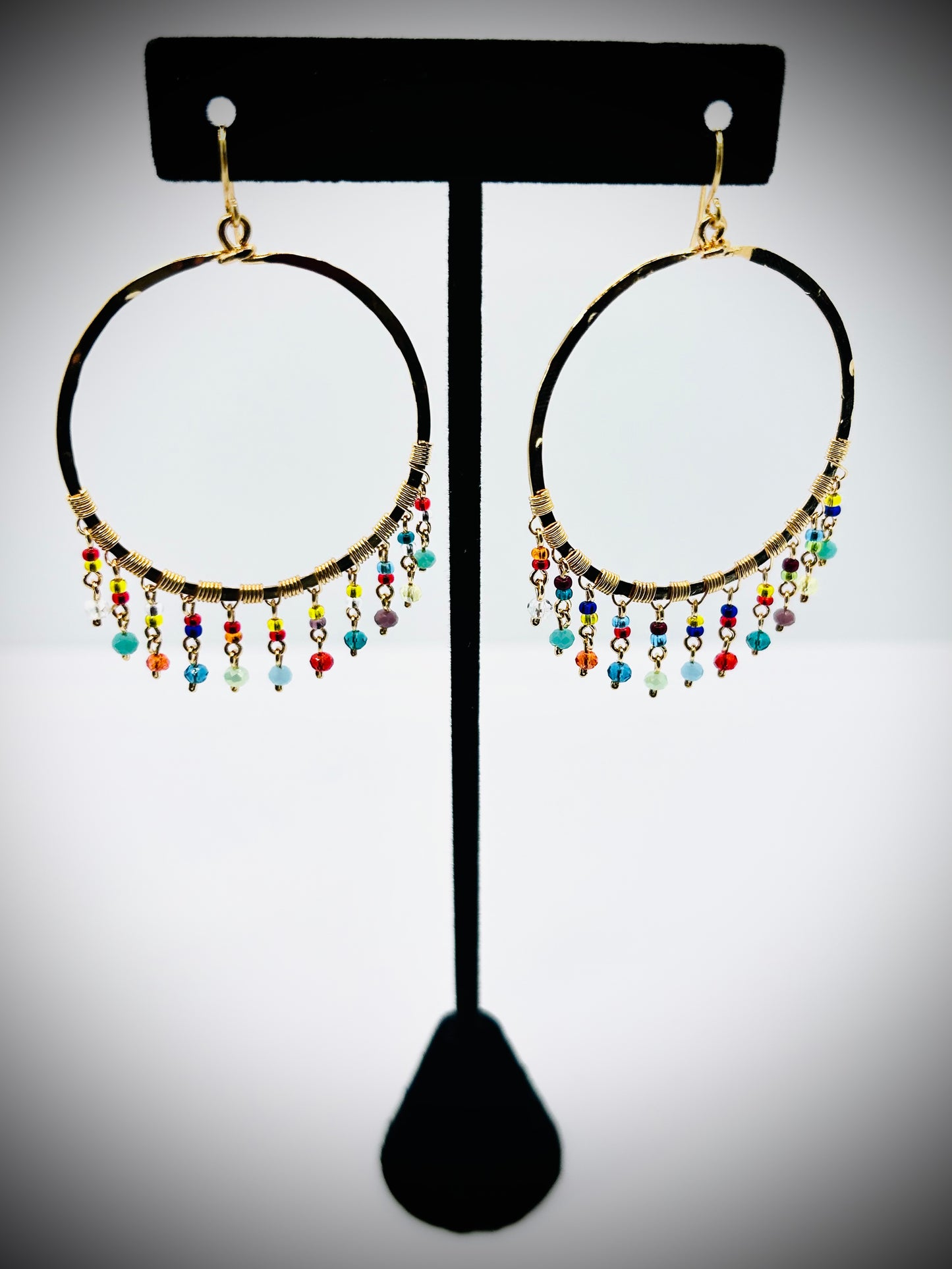 Golden Age Colorful Beaded Gold Hoop Earrings