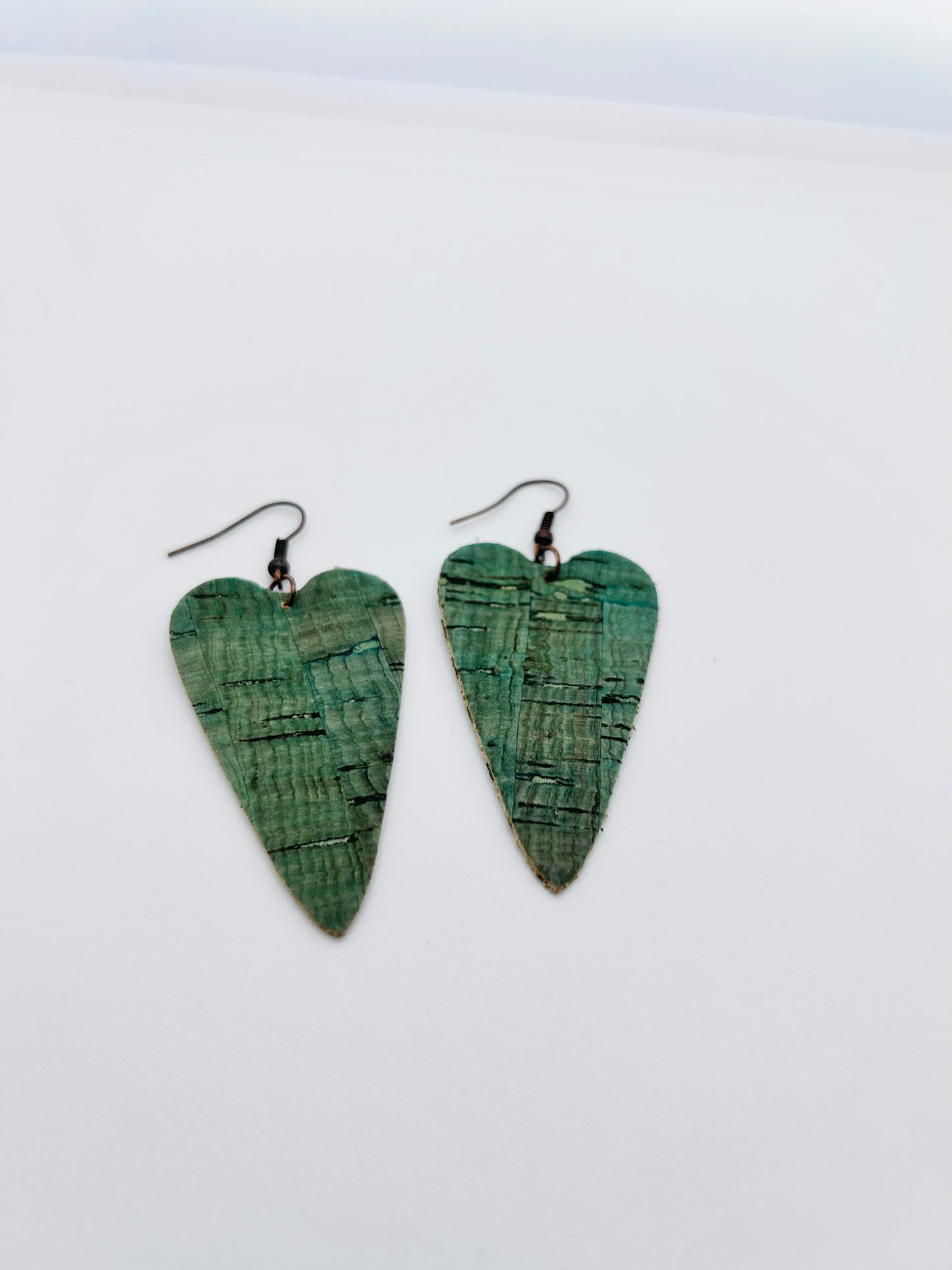 Green Leather Heart Earrings