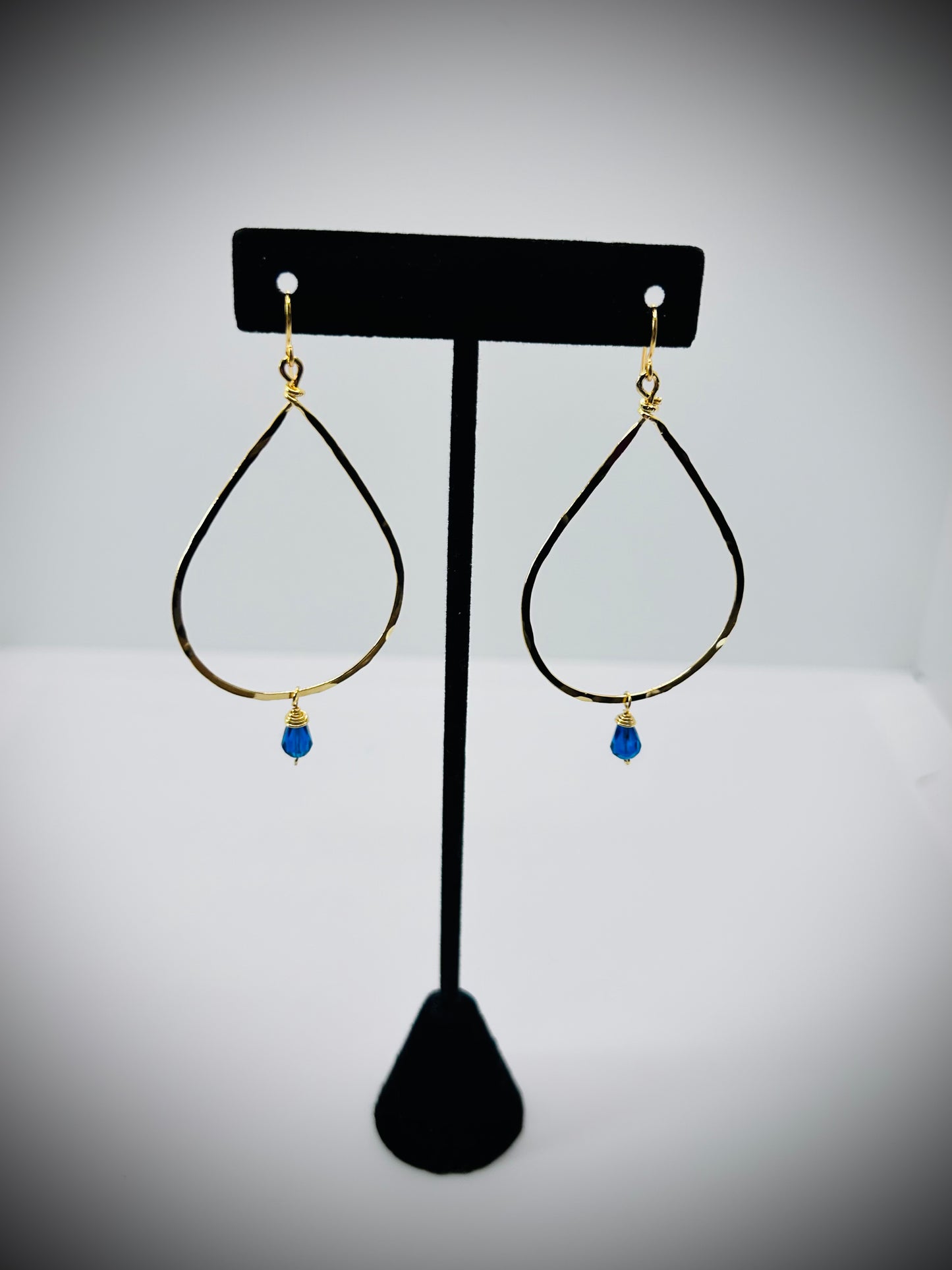 Golden Age Hammered Gold Teardrop Earring with Vibrant Blue Accent Bead