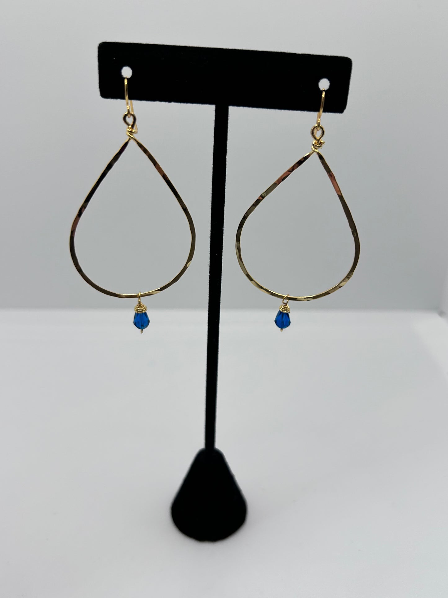 Golden Age Hammered Gold Teardrop Earring with Vibrant Blue Accent Bead