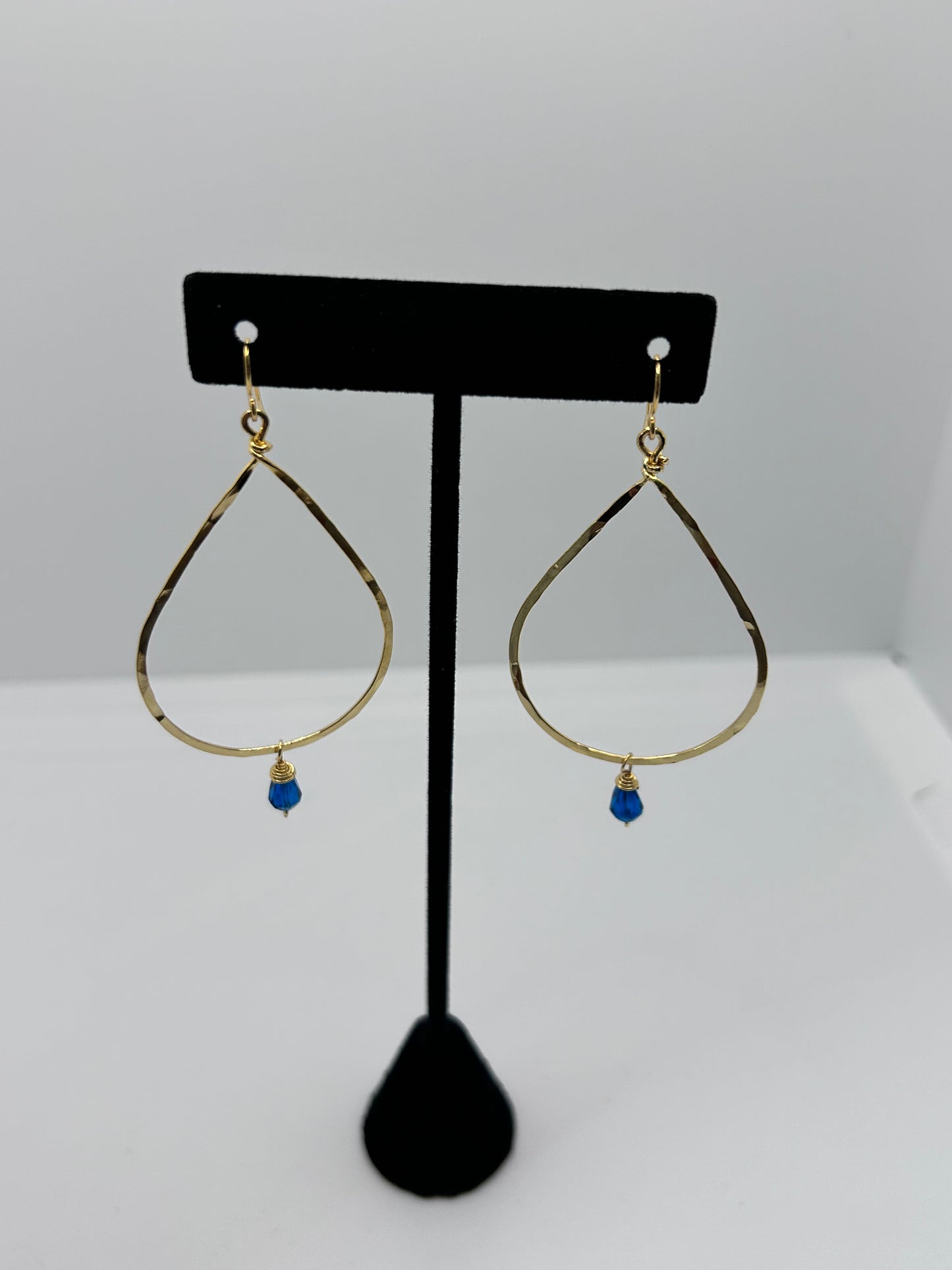 Golden Age Hammered Gold Teardrop Earring with Vibrant Blue Accent Bead