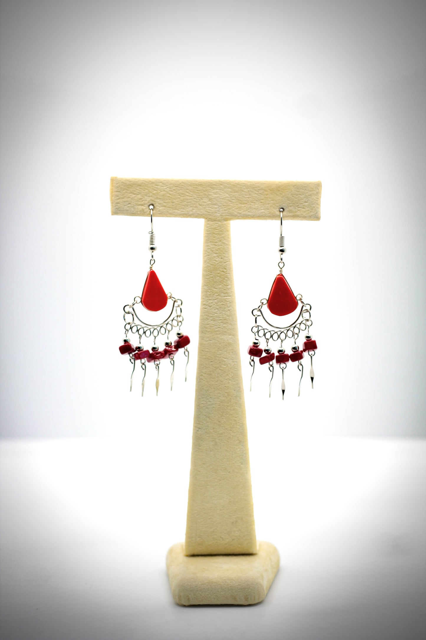 Red Duo-Toned Chandelier Earrings