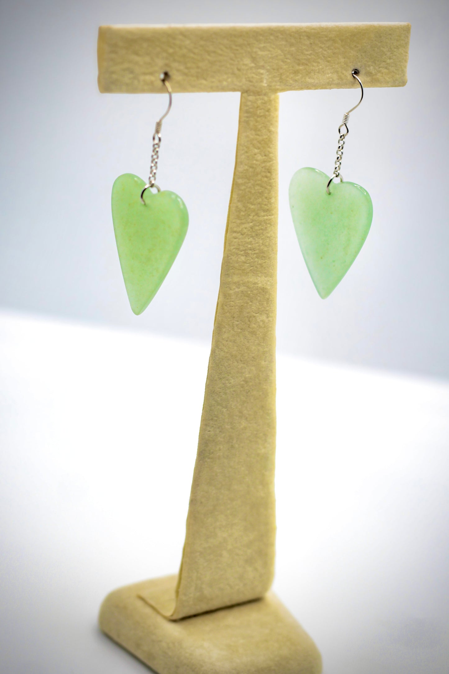 Jade Heart Earrings in Sterling Silver