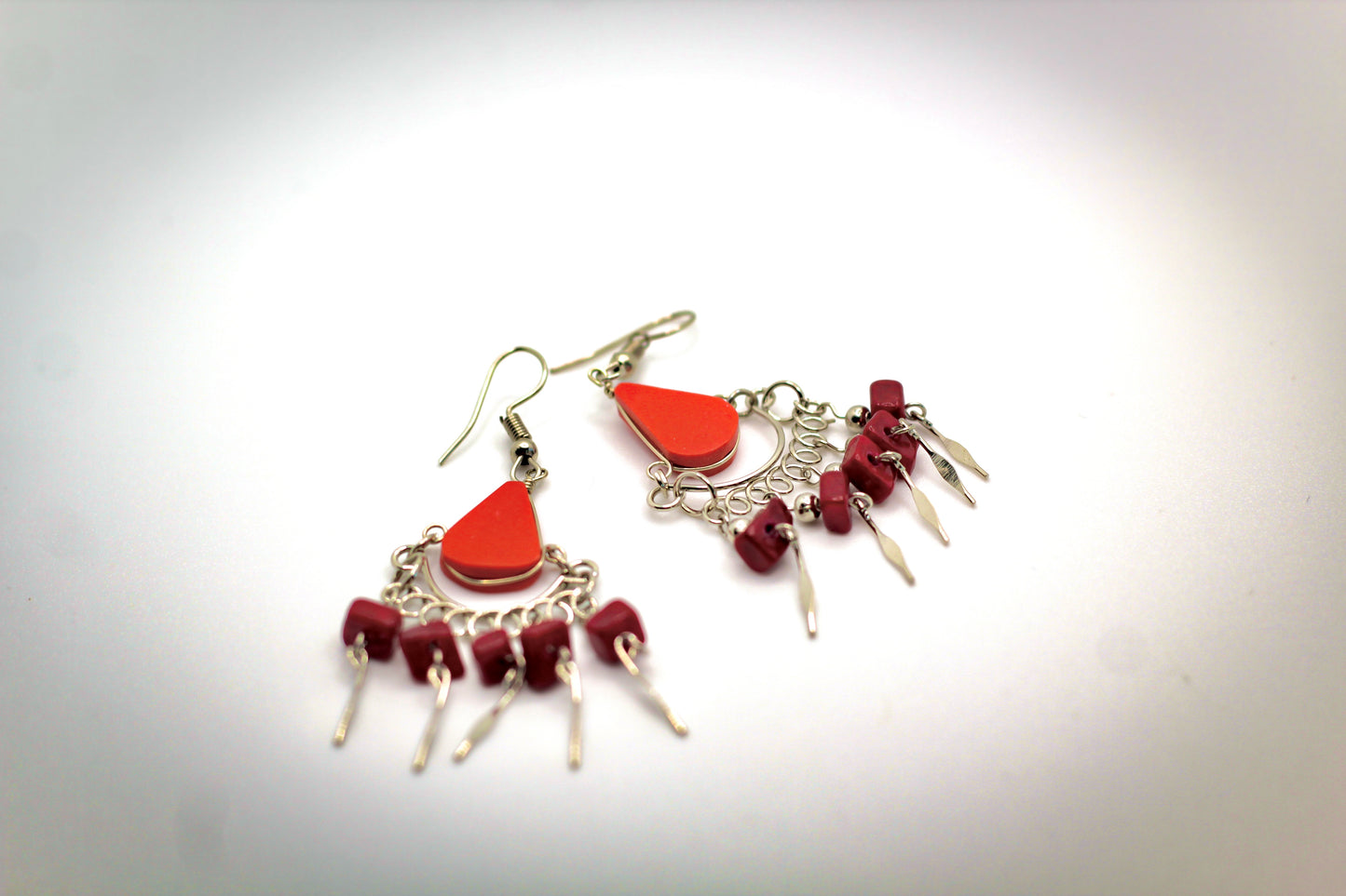 Red Duo-Toned Chandelier Earrings