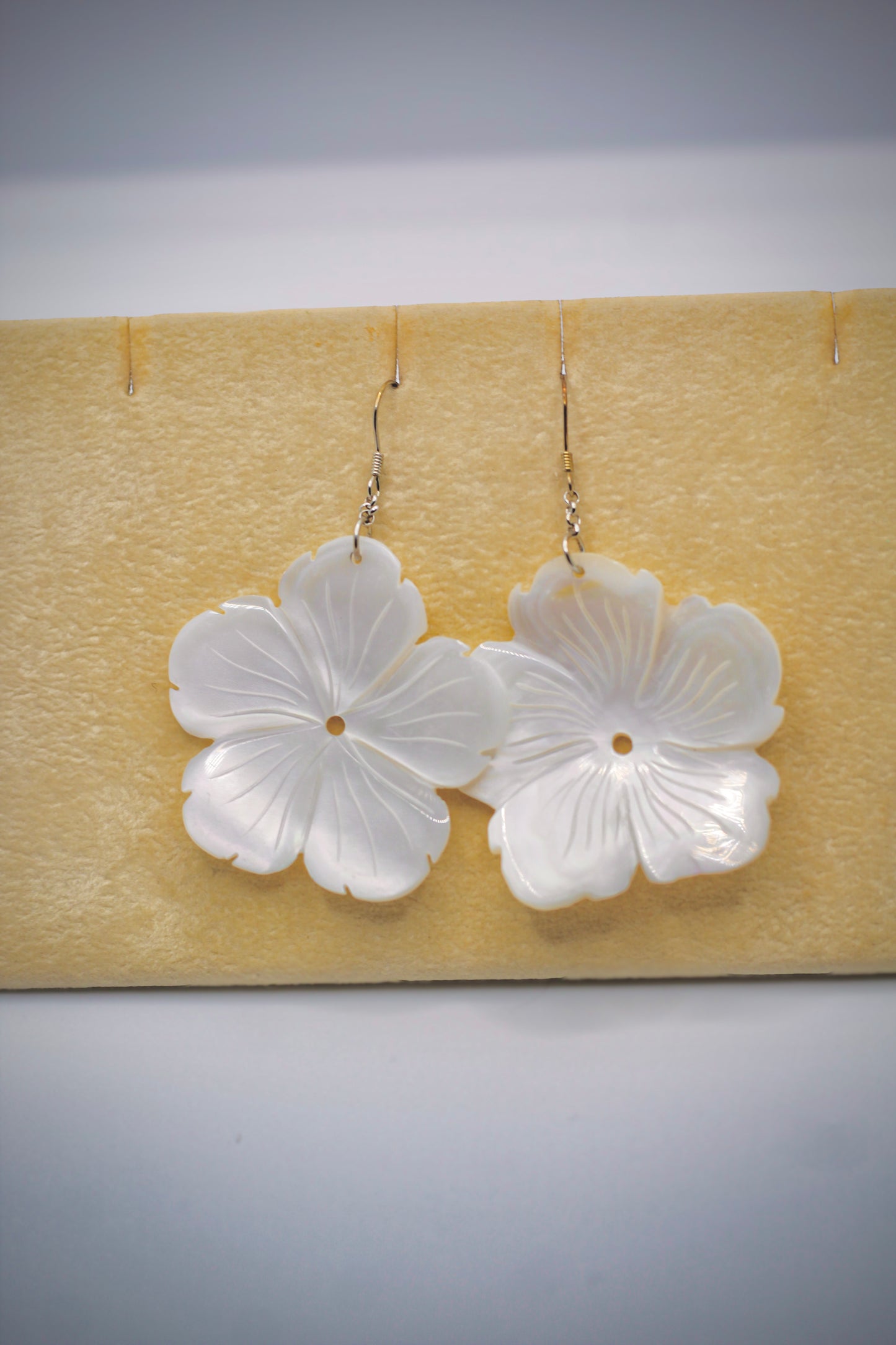 Plumeria Flower Mother of Pearl Earrings in Sterling Silver