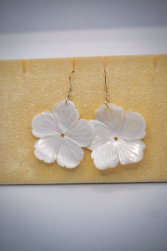 Plumeria Flower Mother of Pearl Earrings in Sterling Silver