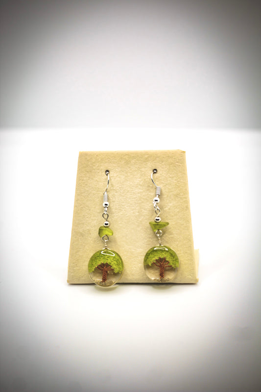 Green Tree of Life Acrylic Earrings