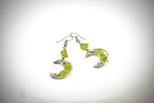 Crescent Moon Green Bead Earrings