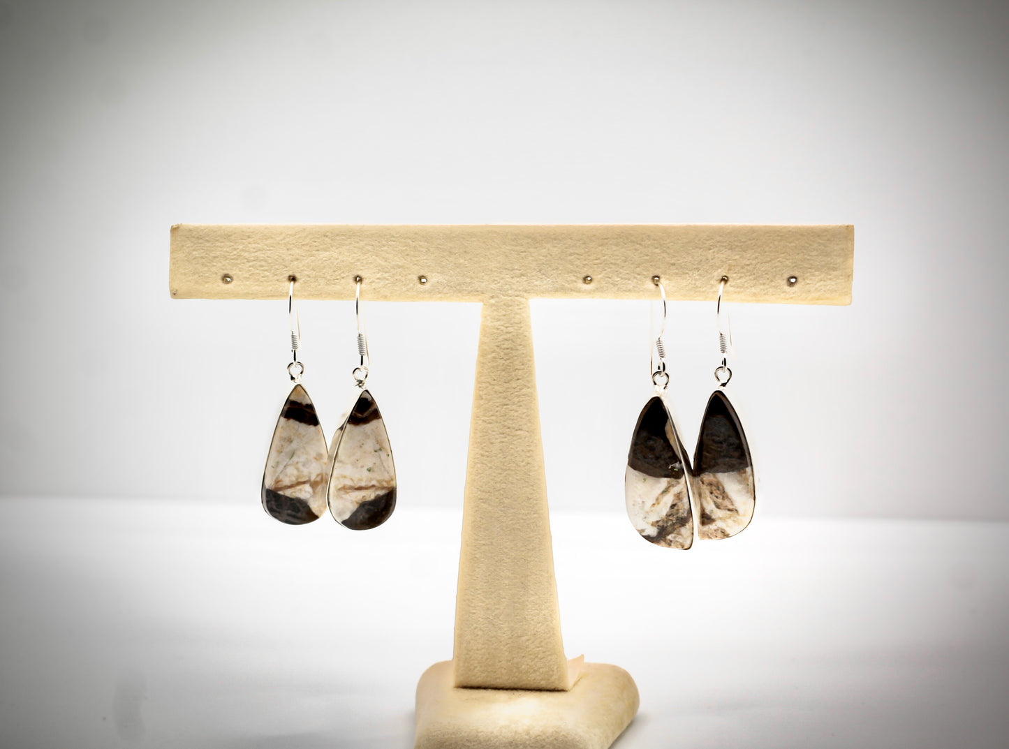 Brown and White Jasper Dangling Earrings