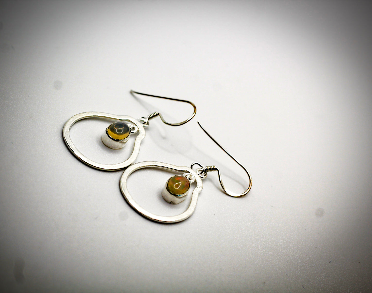 Opal Dangle Earrings in Hammered Sterling Silver