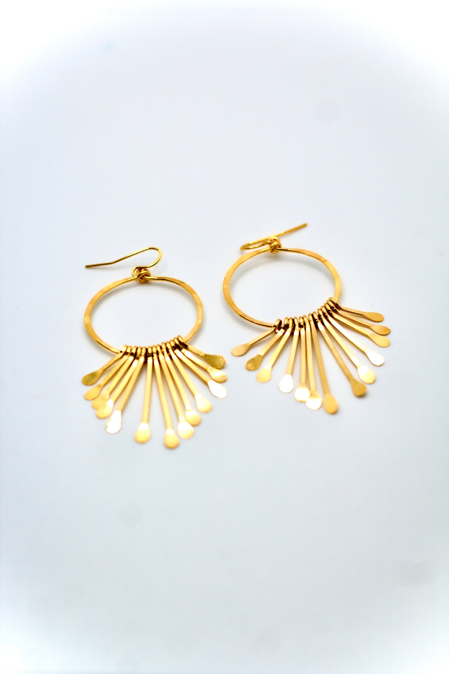 Modern Golden Age Hammered Hoops wiht Dangle Chain Earrings