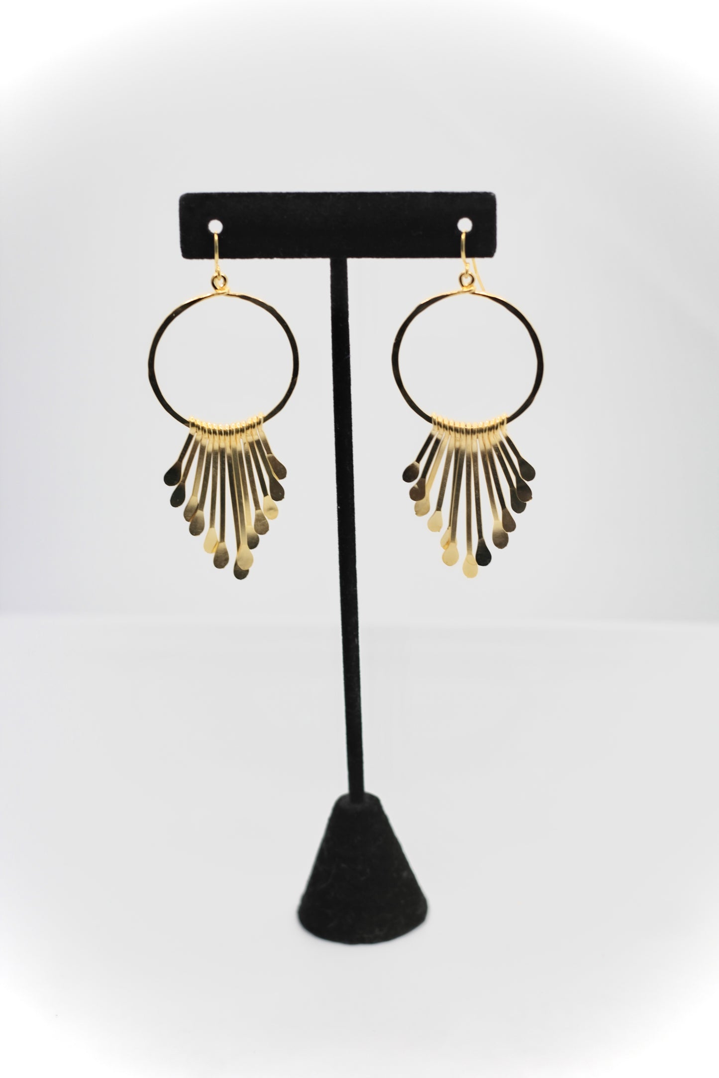 Modern Golden Age Hammered Hoops wiht Dangle Chain Earrings