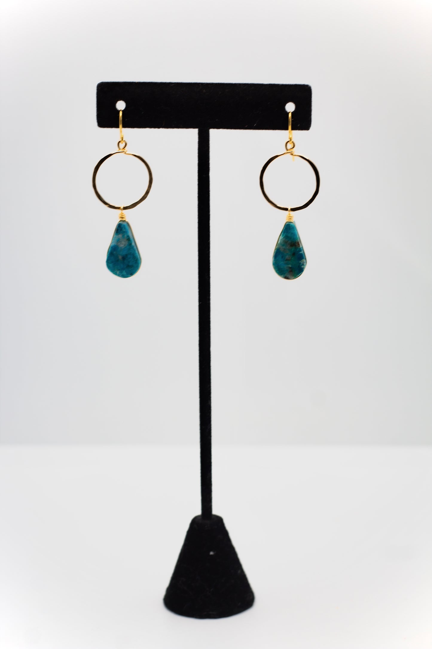 Hammered Gold Plated Hoop Earrings with Brazilian Turquoise