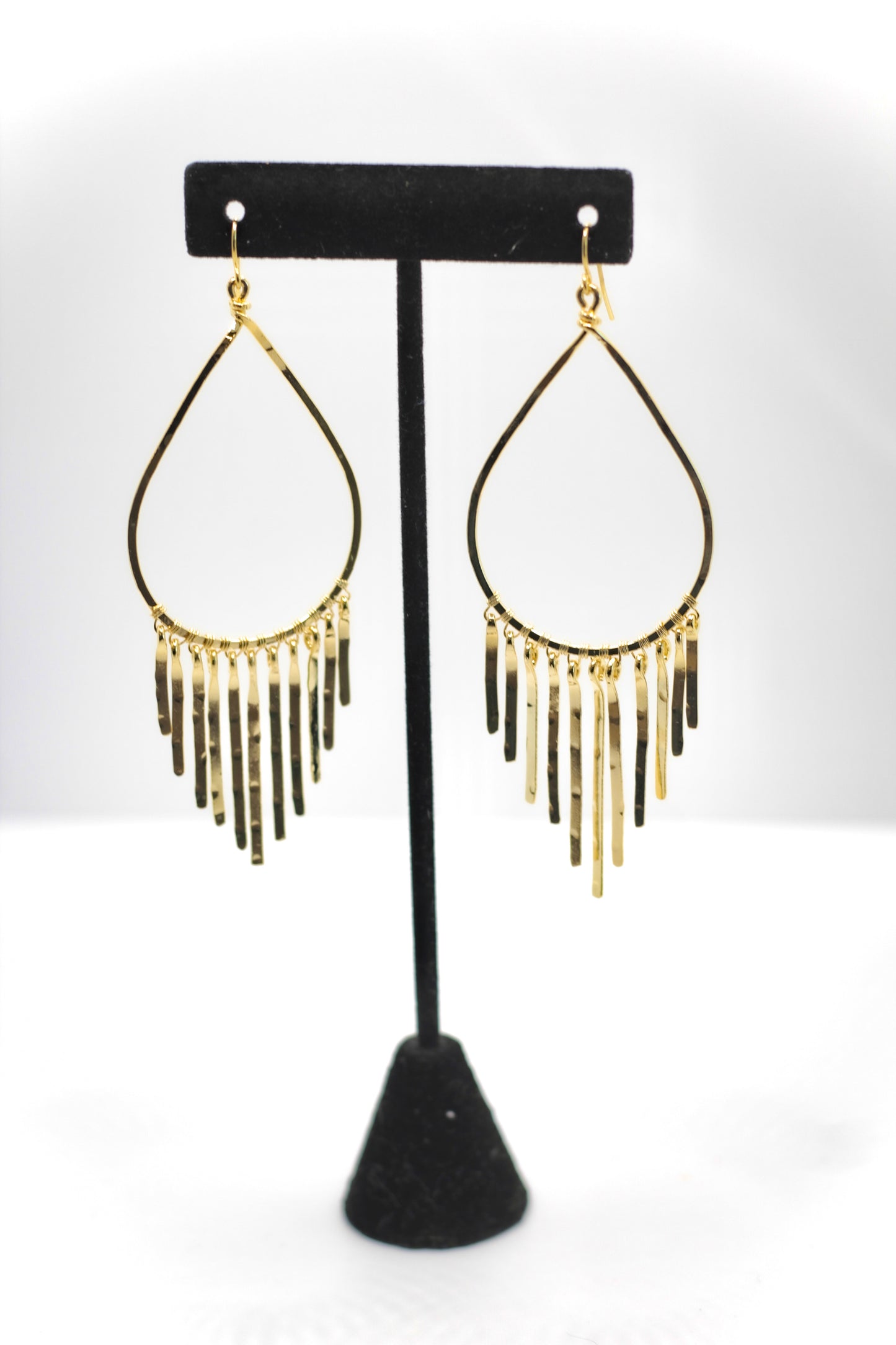 Handcrafted Gold Plated Teardrop Earrings with Fringe