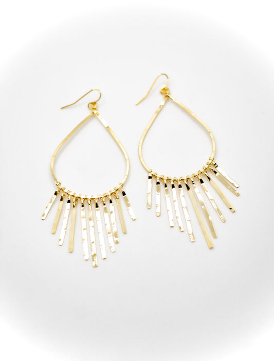 Handcrafted Gold Plated Teardrop Earrings with Fringe