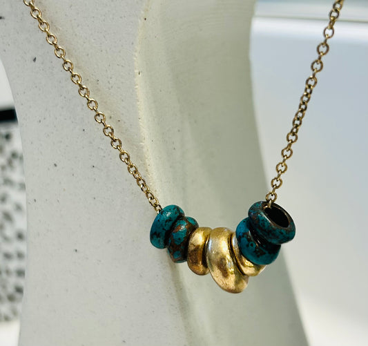 Gold and Green Small Hoop Necklace