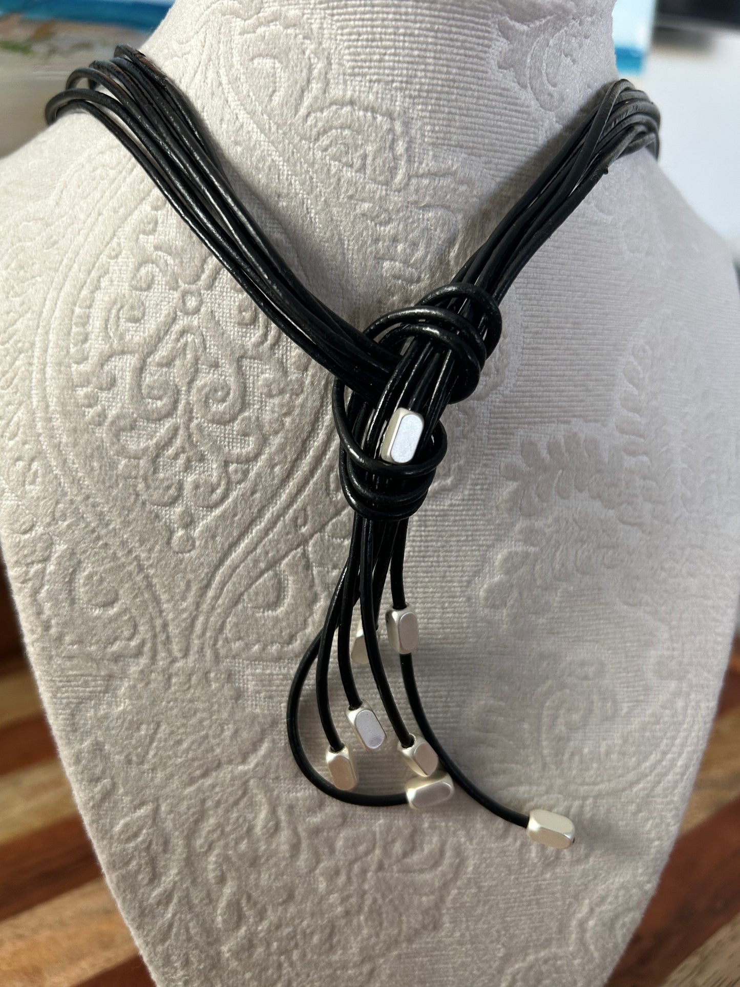 Geo Leather Tie Necklace