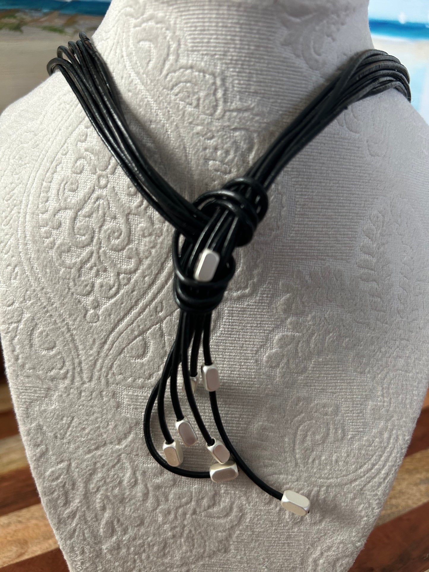 Geo Leather Tie Necklace